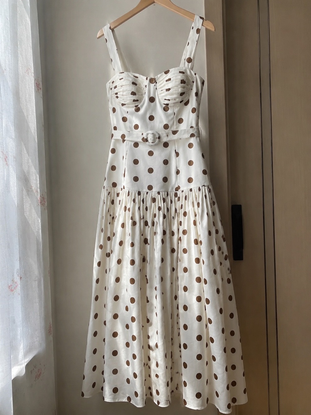 Zimmermann White Midi Dress with Brown Polka Dots - Picture 1 of 4